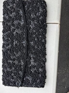 Vintage Emson Black Beaded Evening Clutch/purse W Snap Closure